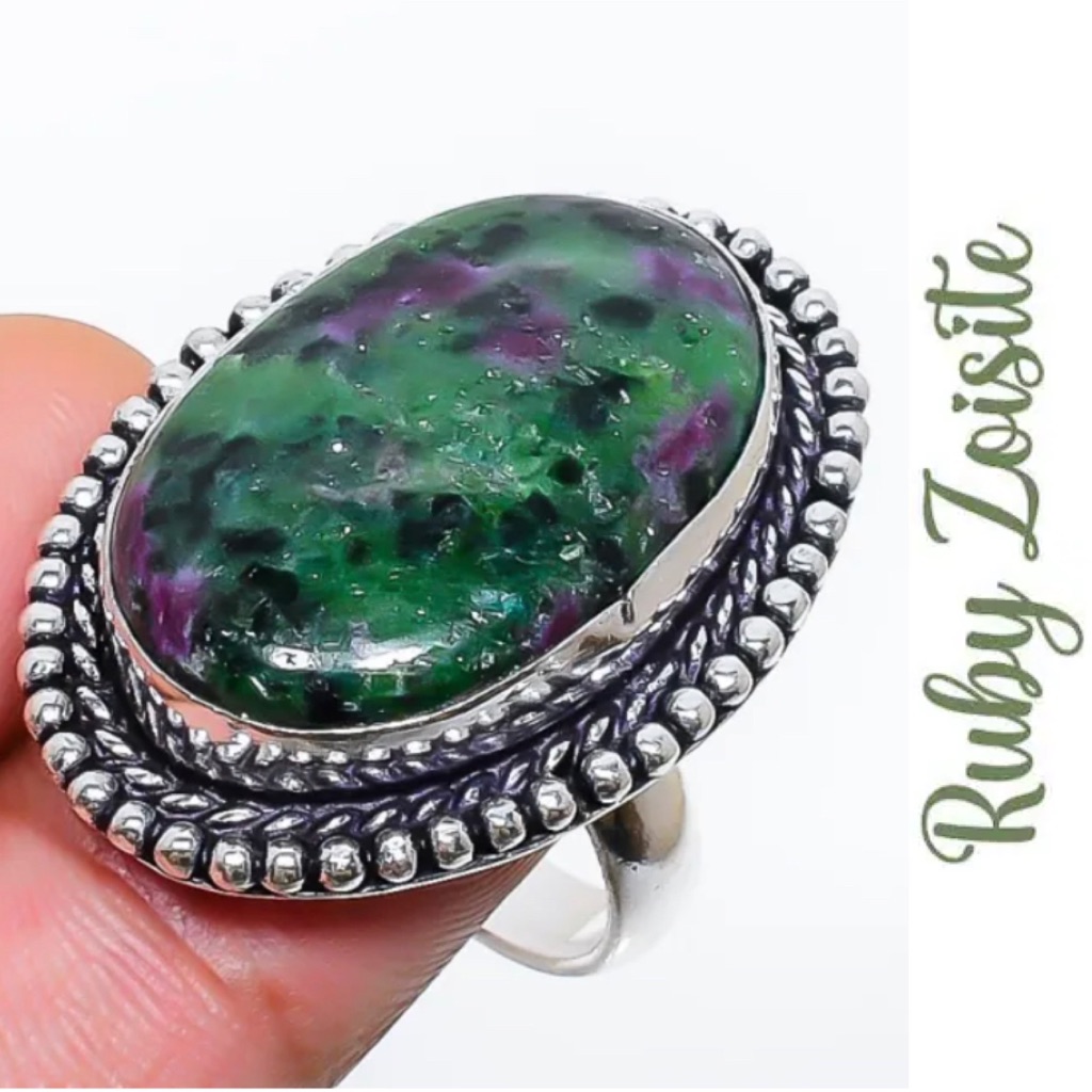 Ravishing Ruby Zoisite Gemstone Handmade Halo Ring 40$